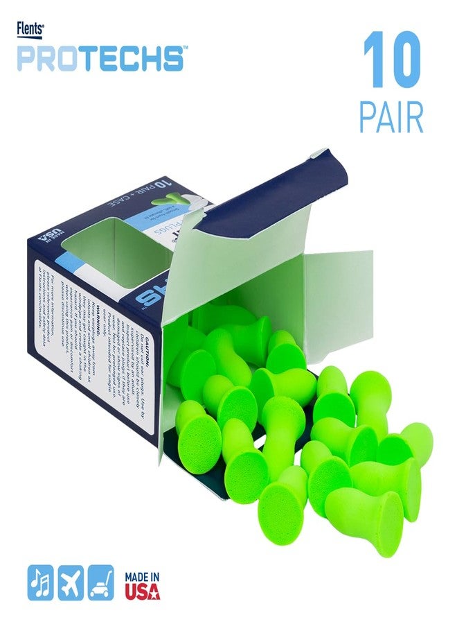 Flents Protechs Foam Ear Plugs, 10 Pair with case Sleeping, Snoring, Loud Noise, Traveling, Concerts, Construction, Studying, Work, Shooting, NRR 33, Noise Cancelling, Green, Made in the USA - Image 2